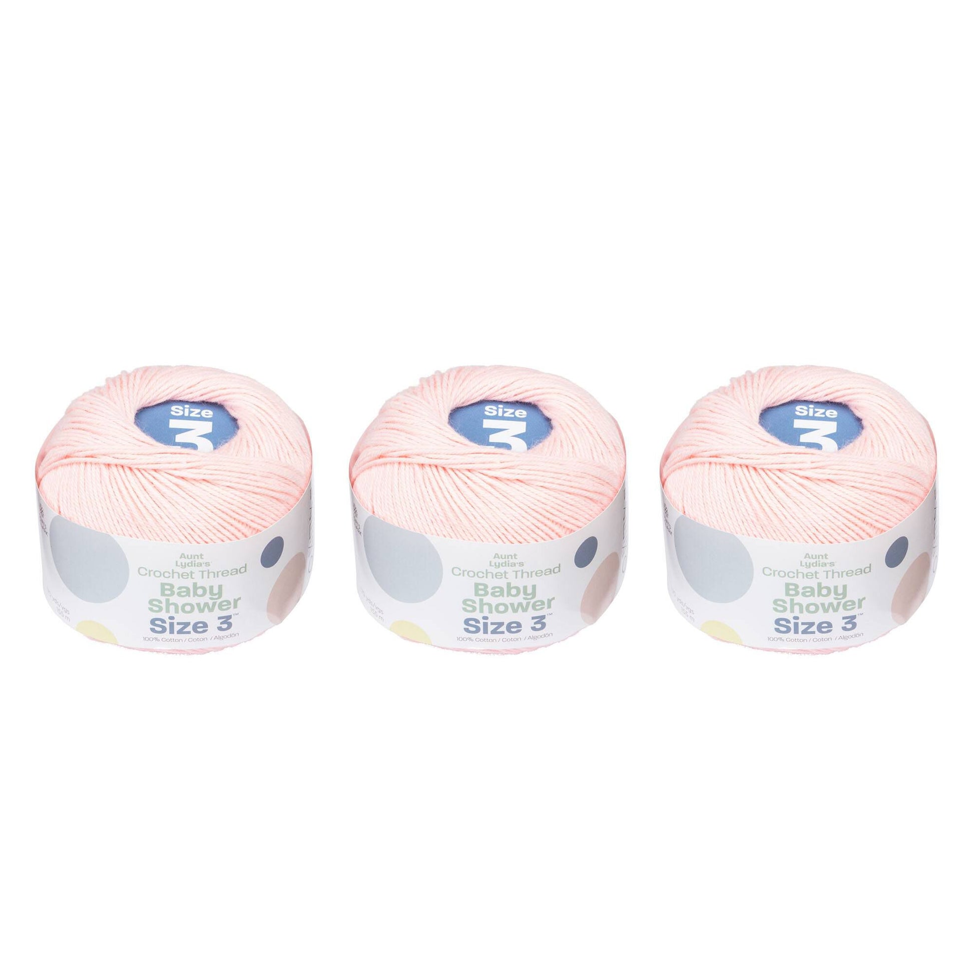 Aunt Lydia's Baby Shower Crochet Thread Size 3 (3 Pack) Light Pink