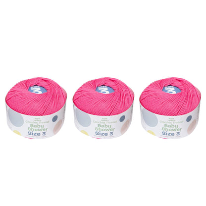 Aunt Lydia's Baby Shower Crochet Thread Size 3 (3 Pack) Hot Pink