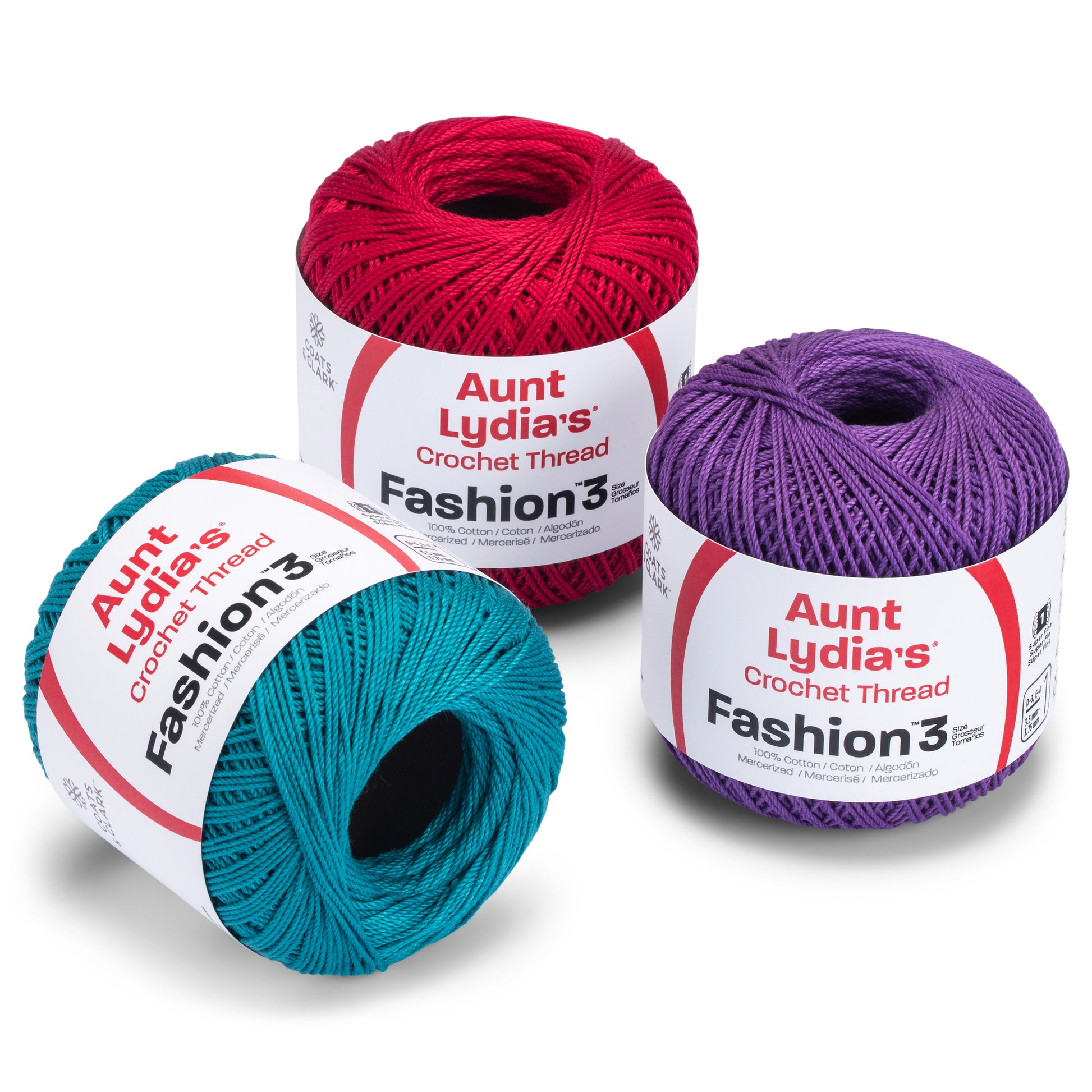 Aunt Lydia Fashion Purple Crochet - 3 Pack of 150y/137m - Cotton - Gauge 3 - Crochet