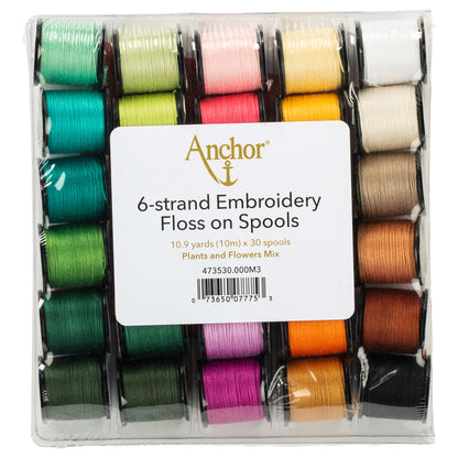 Anchor Embroidery Floss on Spools, 30 Pack Plants And Flowers Mix