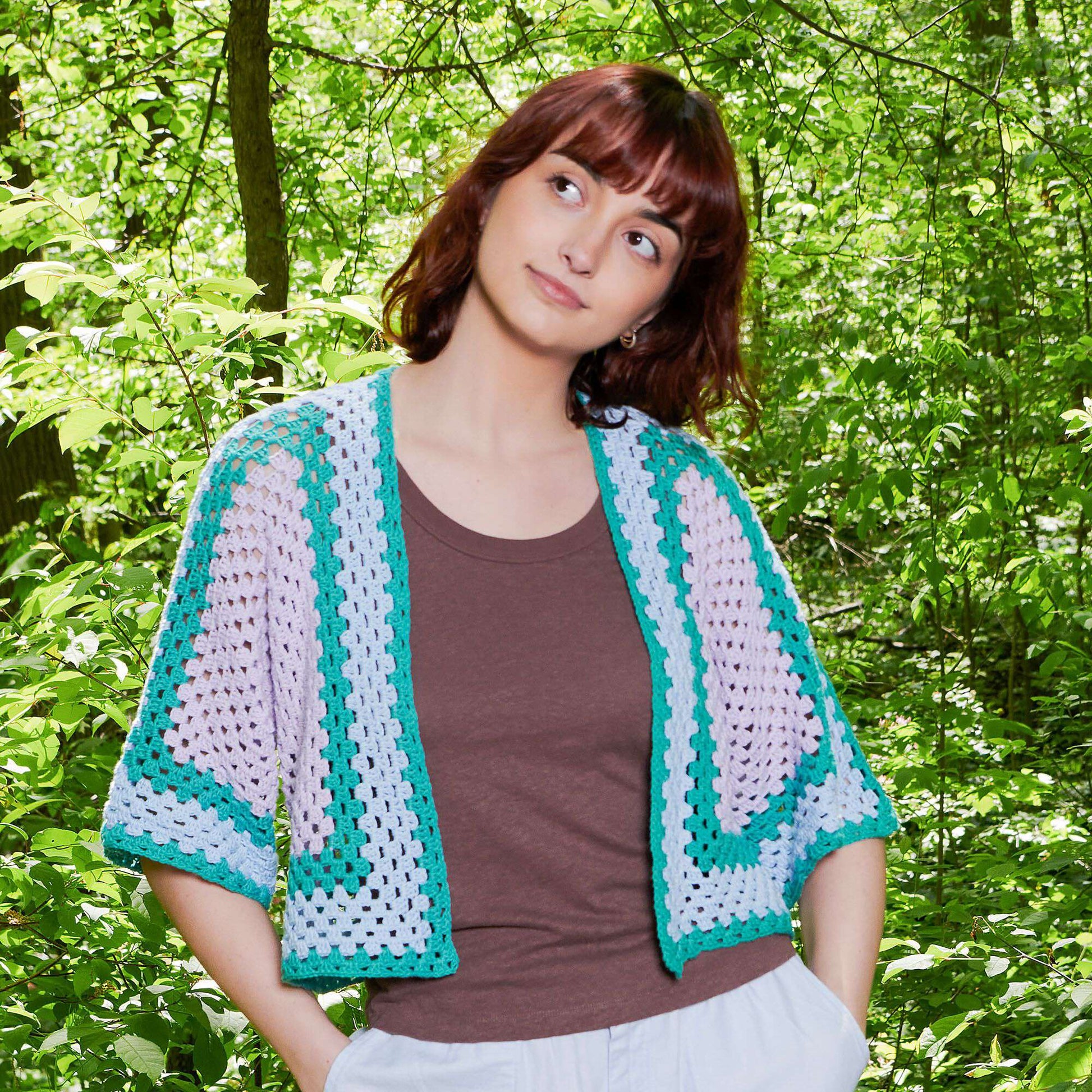 Free Aunt Lydia Crochet Cropped Granny Square Cardigan Pattern