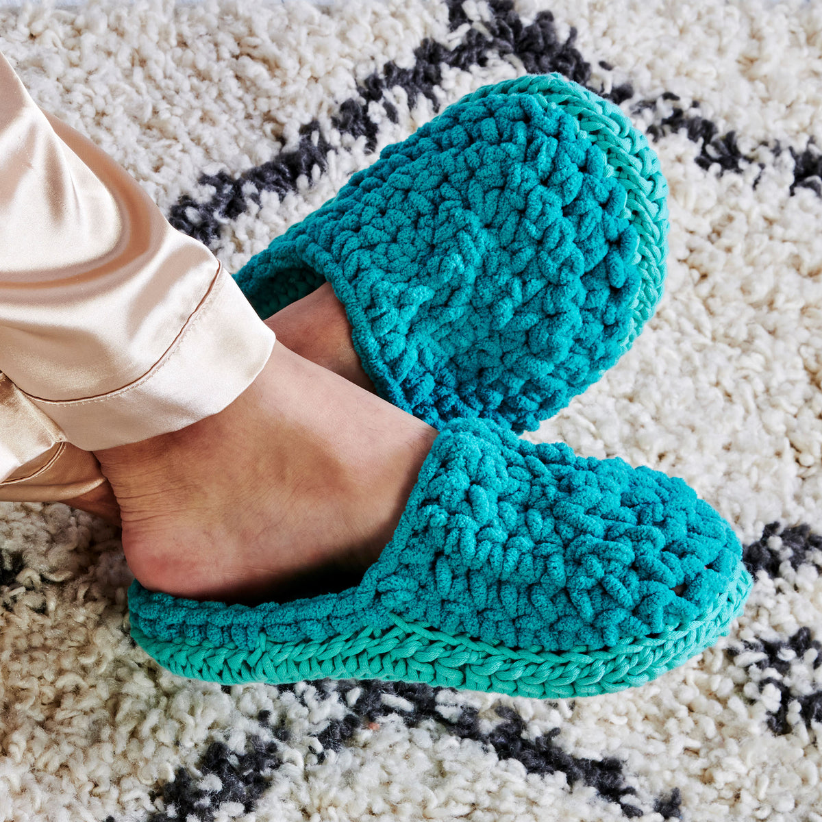 Crochet Slippers made in Bernat Maker Yarn