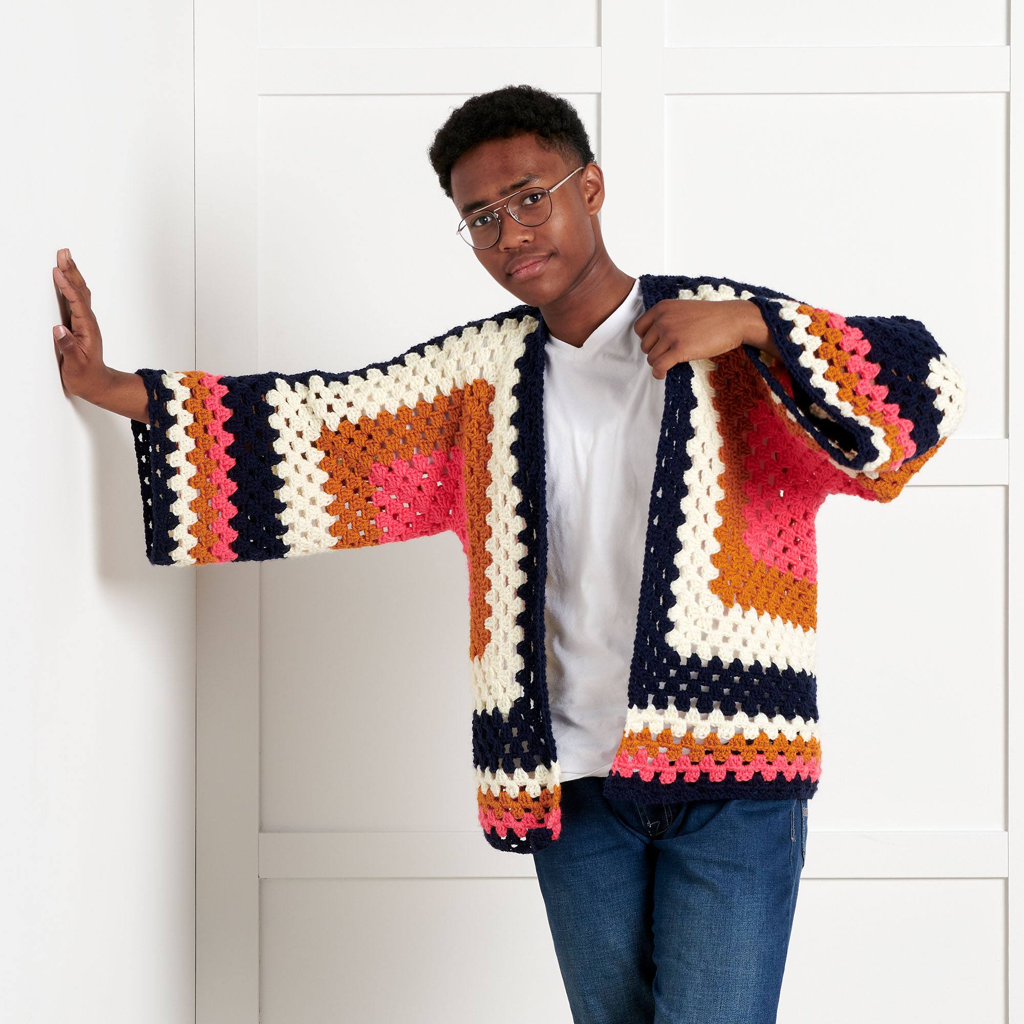 Free Beginner Bernat Beginner Hexi-Cardi Crochet Pattern