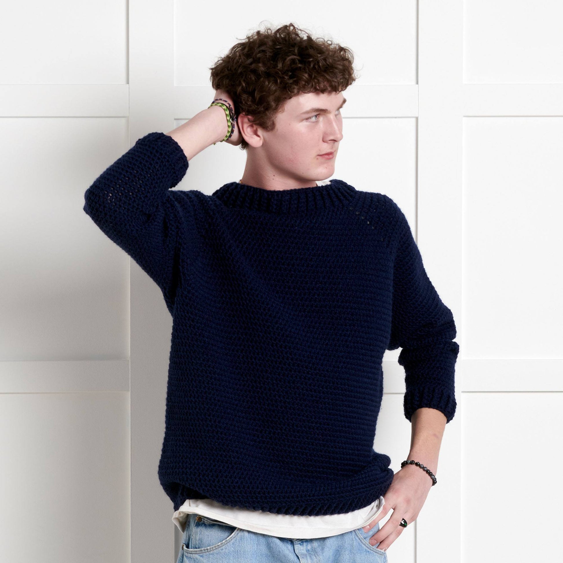 Free Bernat Beginner Down & Around Crochet Pullover​ Pattern