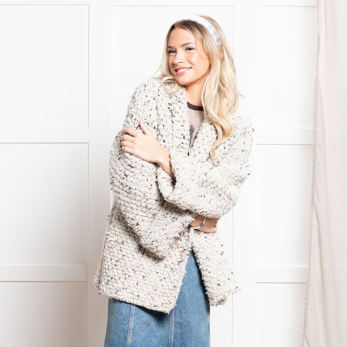 Crochet Cardigan made in Bernat Forever Fleece Tweeds Yarn