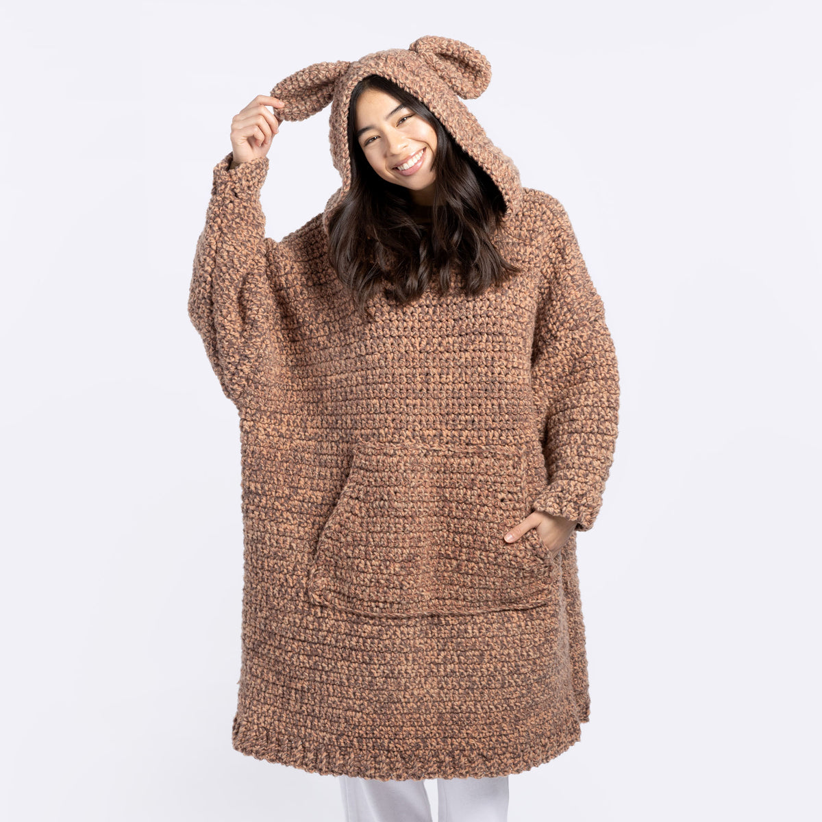 Crochet Blanket Hoodie made in Bernat Forever Fleece Yarn