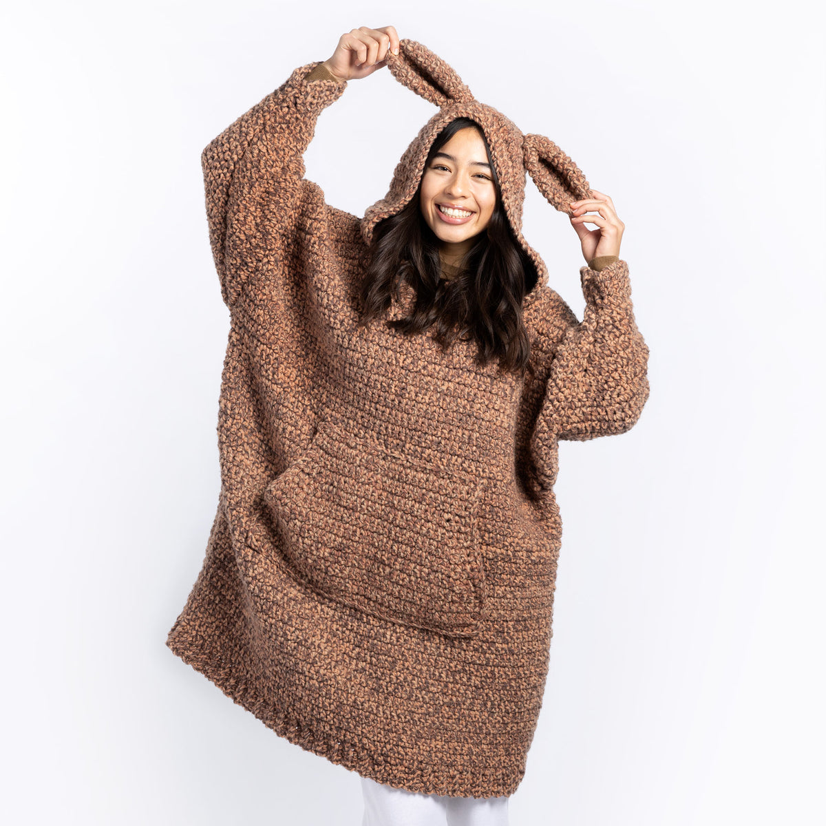 Crochet Blanket Hoodie made in Bernat Forever Fleece Yarn