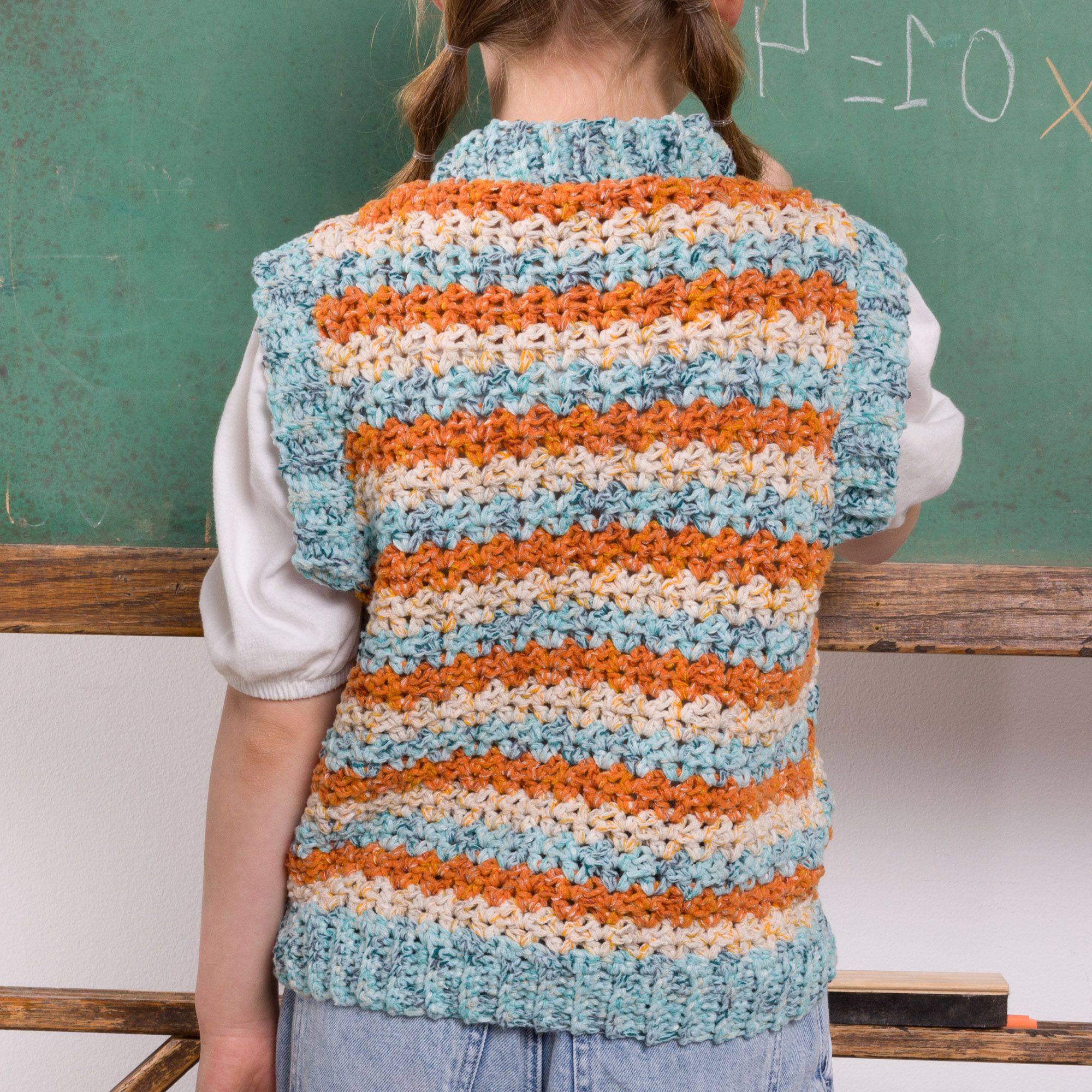 Free Easy Bernat V Stitch Stripes Crochet Vest Pattern