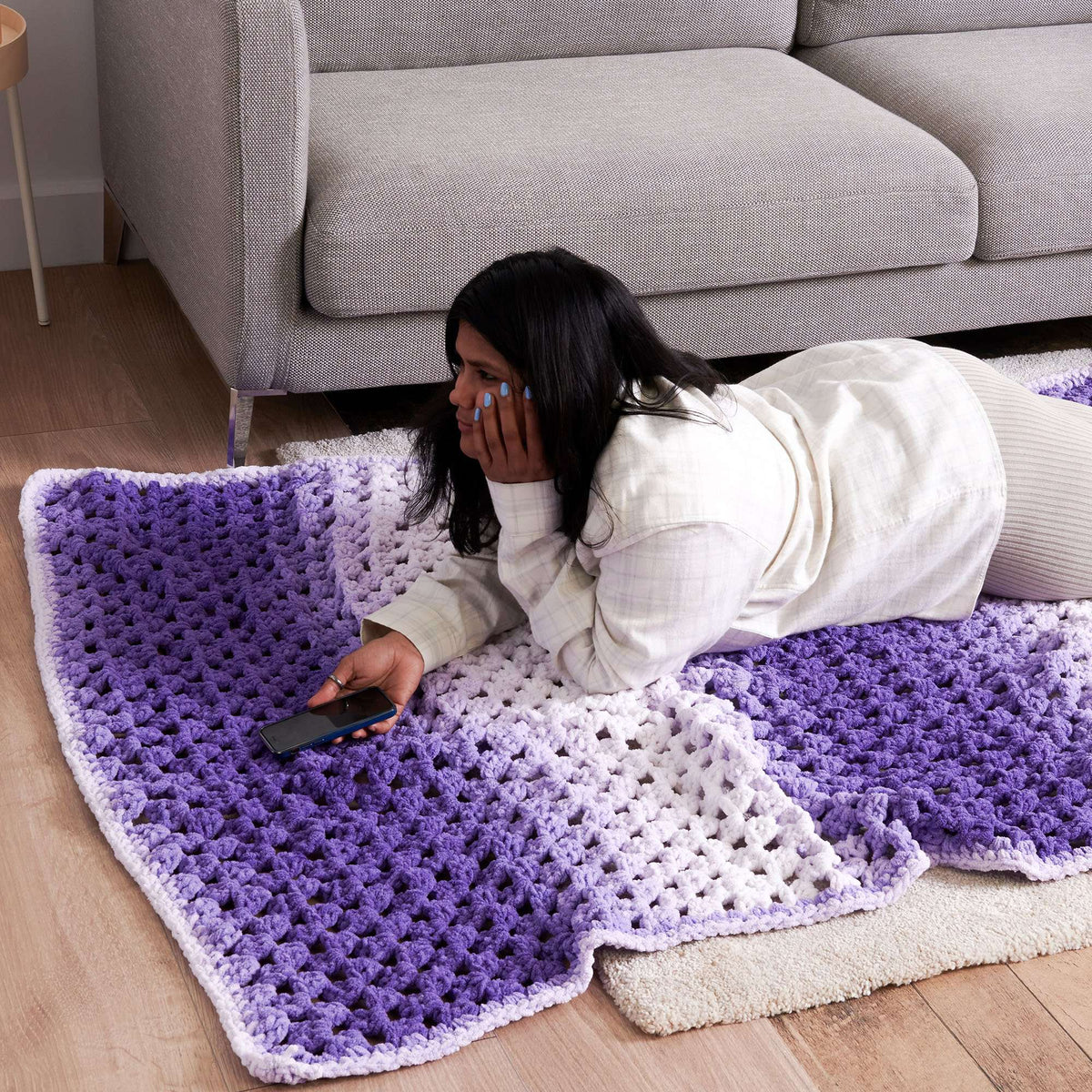 Crochet Blanket made in Bernat Blanket Perfect Phasing Yarn