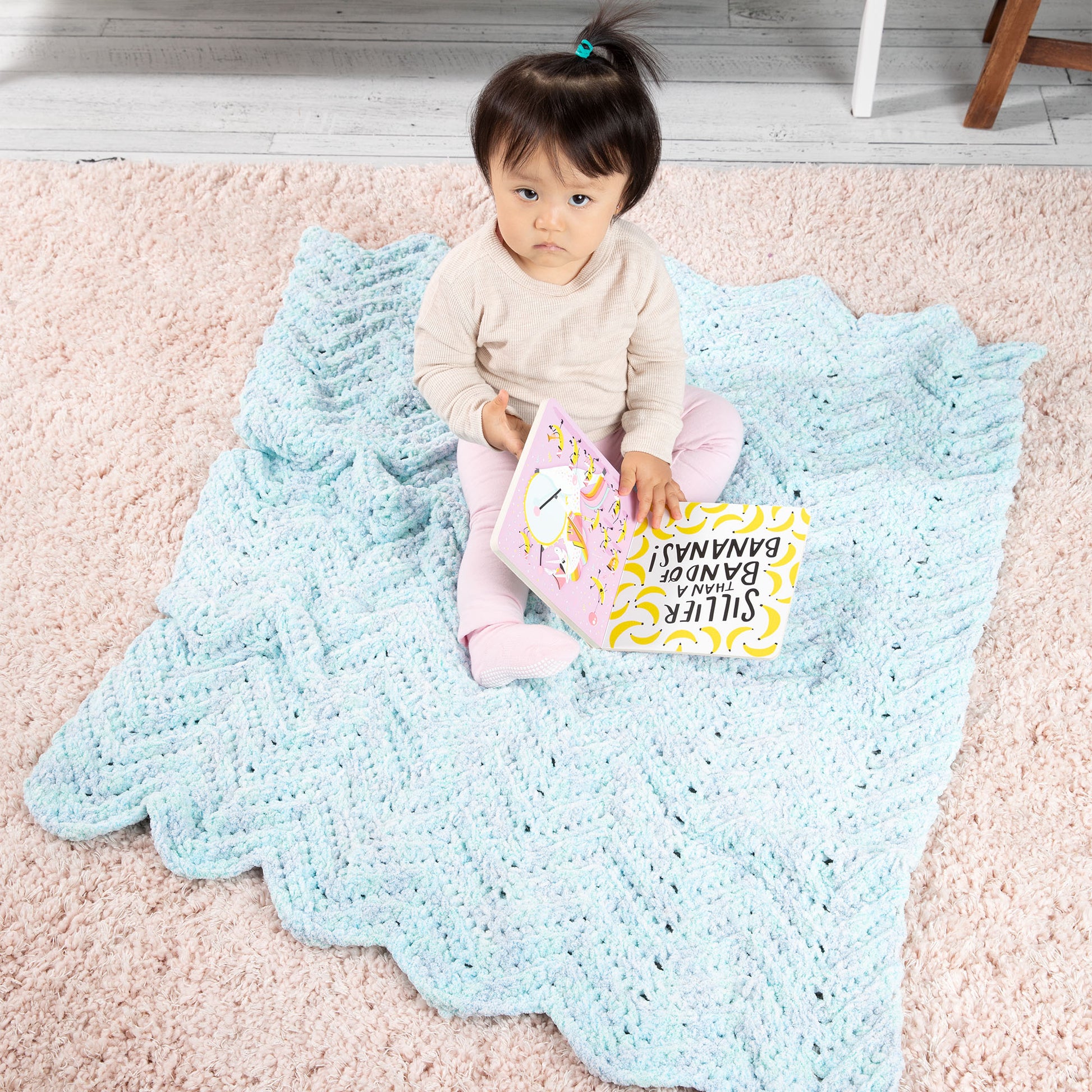 Bernat Baby Ripple Crochet Blanket Crochet  made in Bernat Baby Blanket Frosting yarn