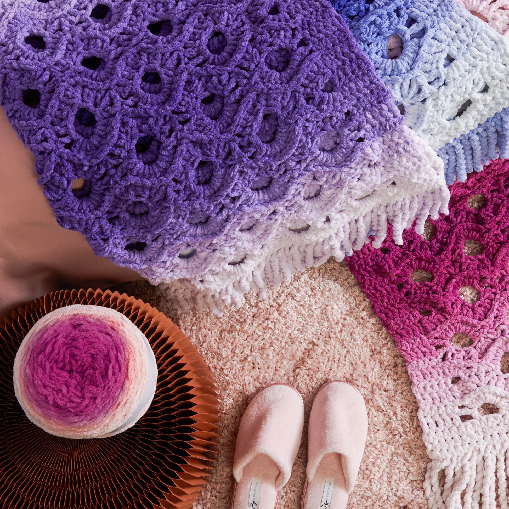 Free Bernat Open Flower Crochet Throw Blanket Pattern