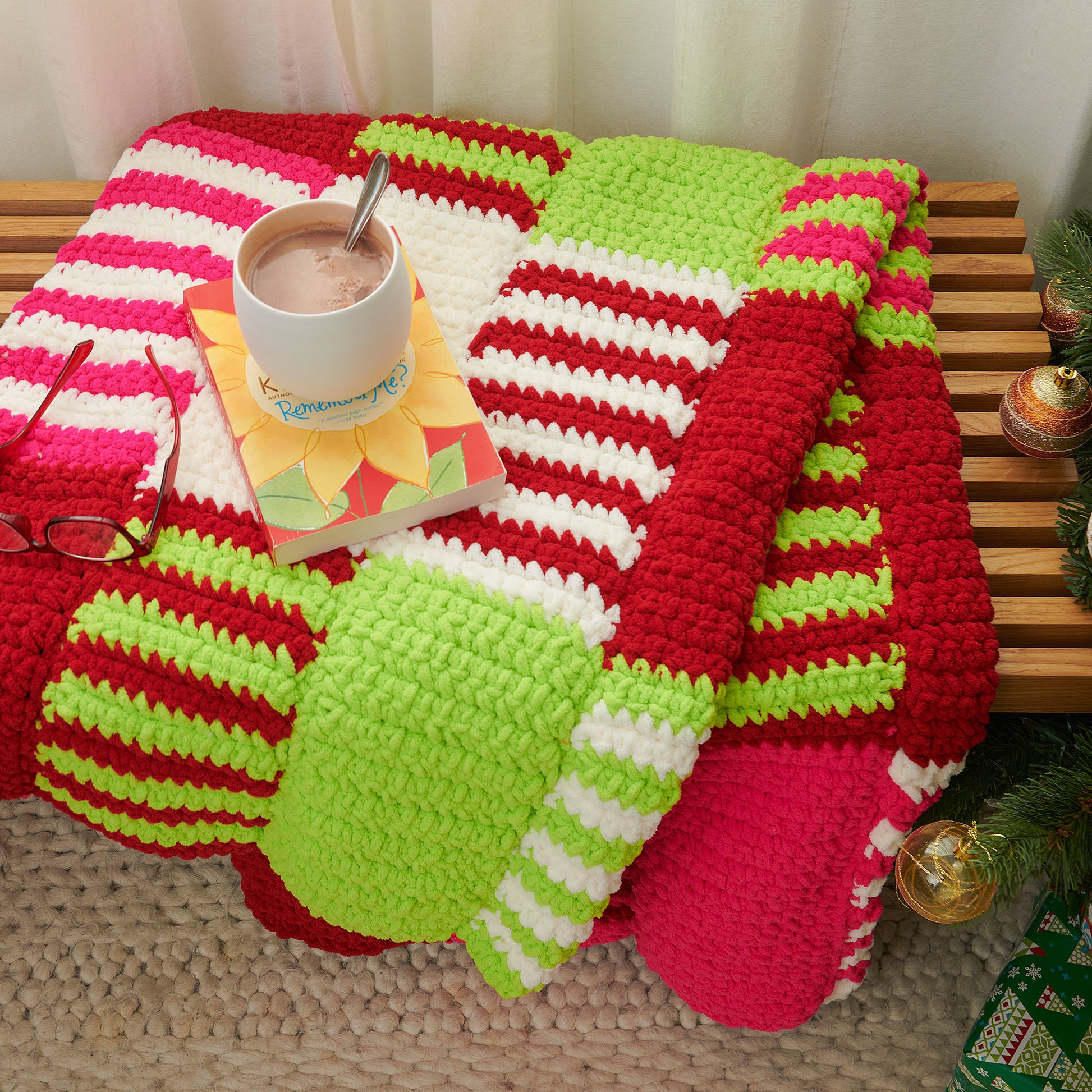 Free Bernat Interwoven Colorful Crochet Stripes Blanket Pattern