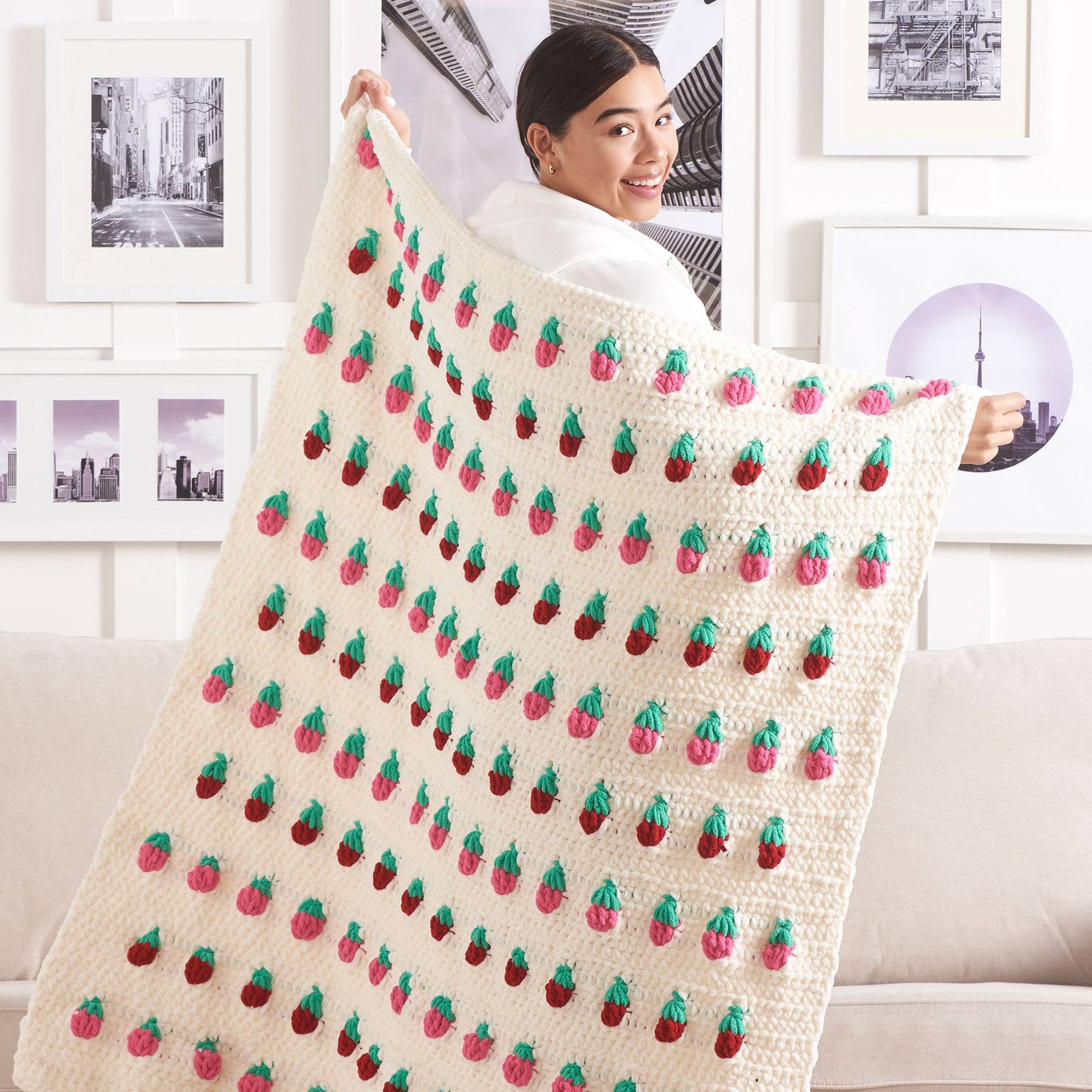 Free Bernat Crochet Strawberry Bobble Blanket Pattern