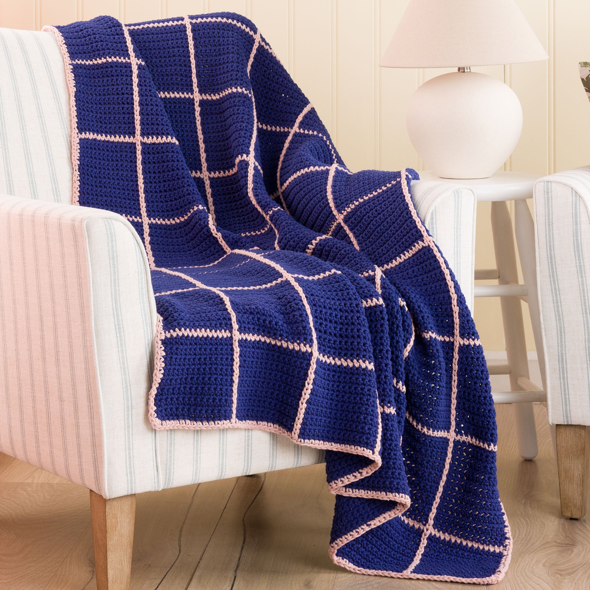 Free Easy Bernat Crochet Dusk & Dawn Windowpane Blanket Pattern