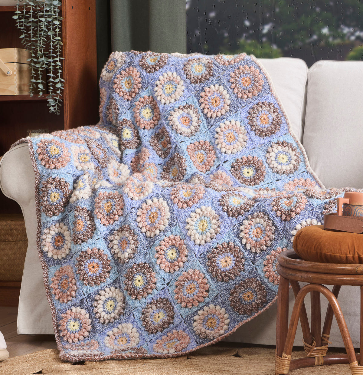 A crochet blanket with a starburst texture, Version 1