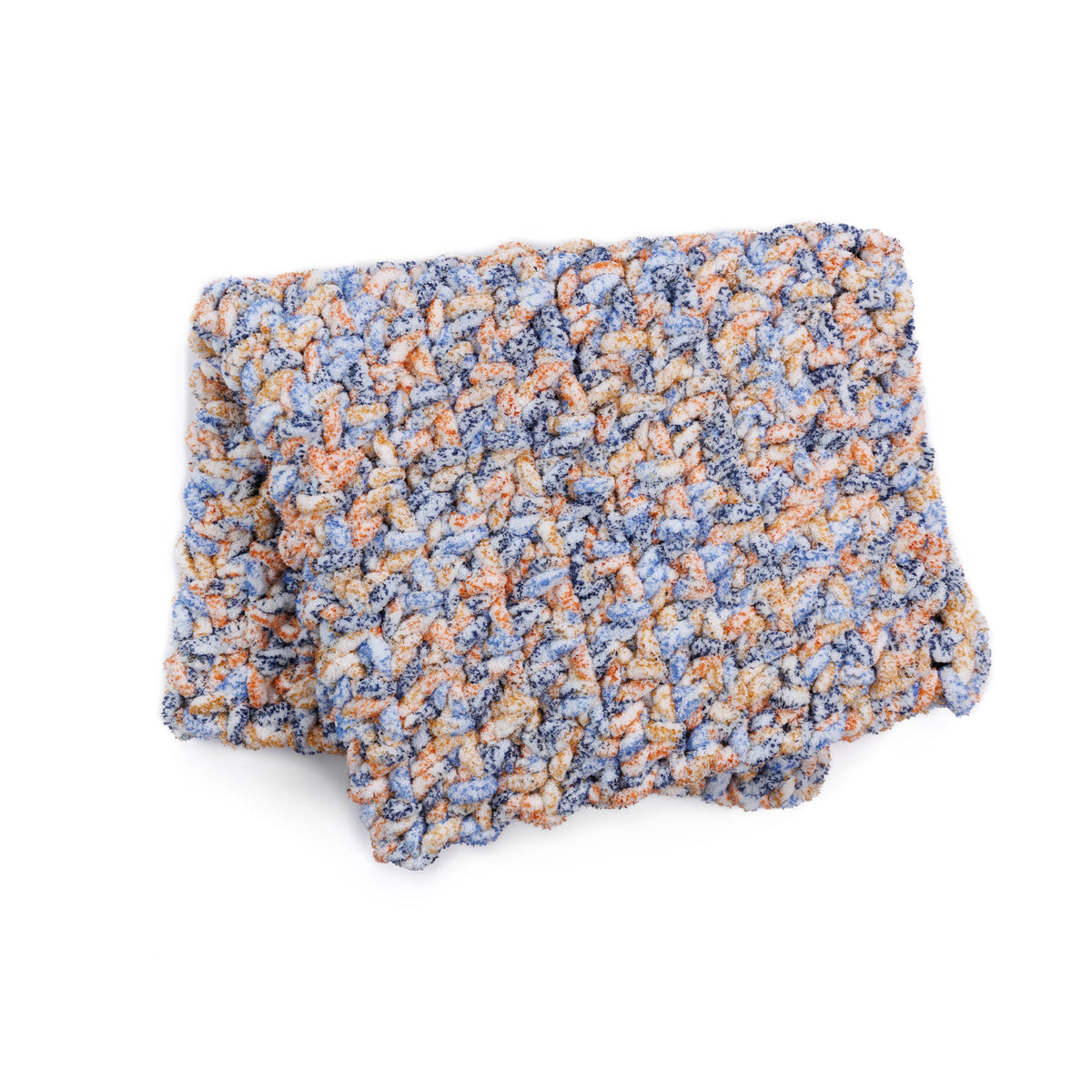 Big textured crochet blanket made using Bernat yarn.