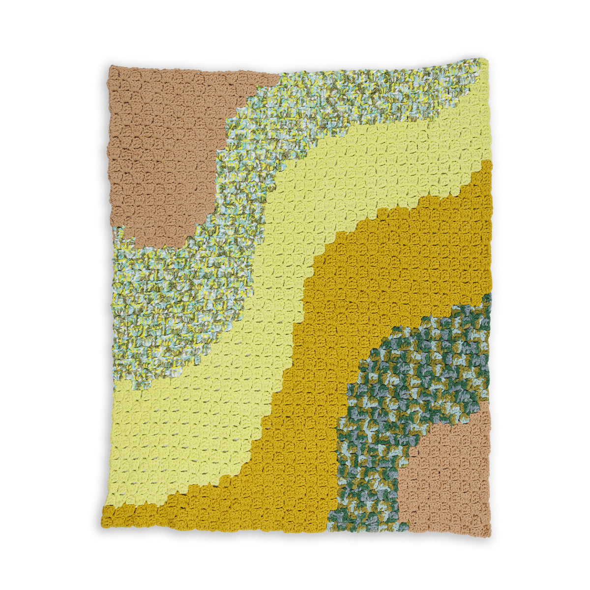 Jungle corner to corner crochet blanket made using Bernat yarn.