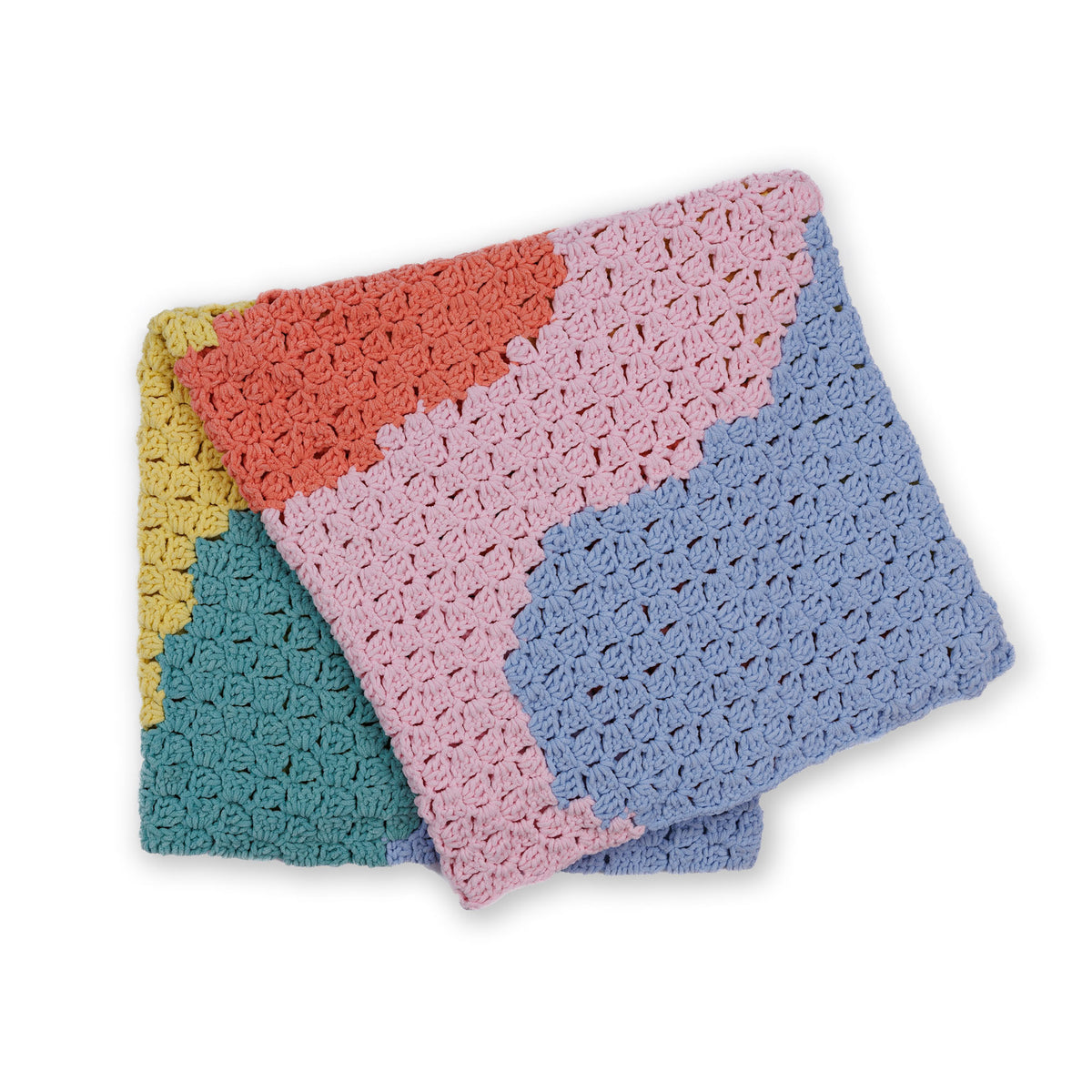 Rainbow corner to corner crochet blanket made using Bernat yarn.