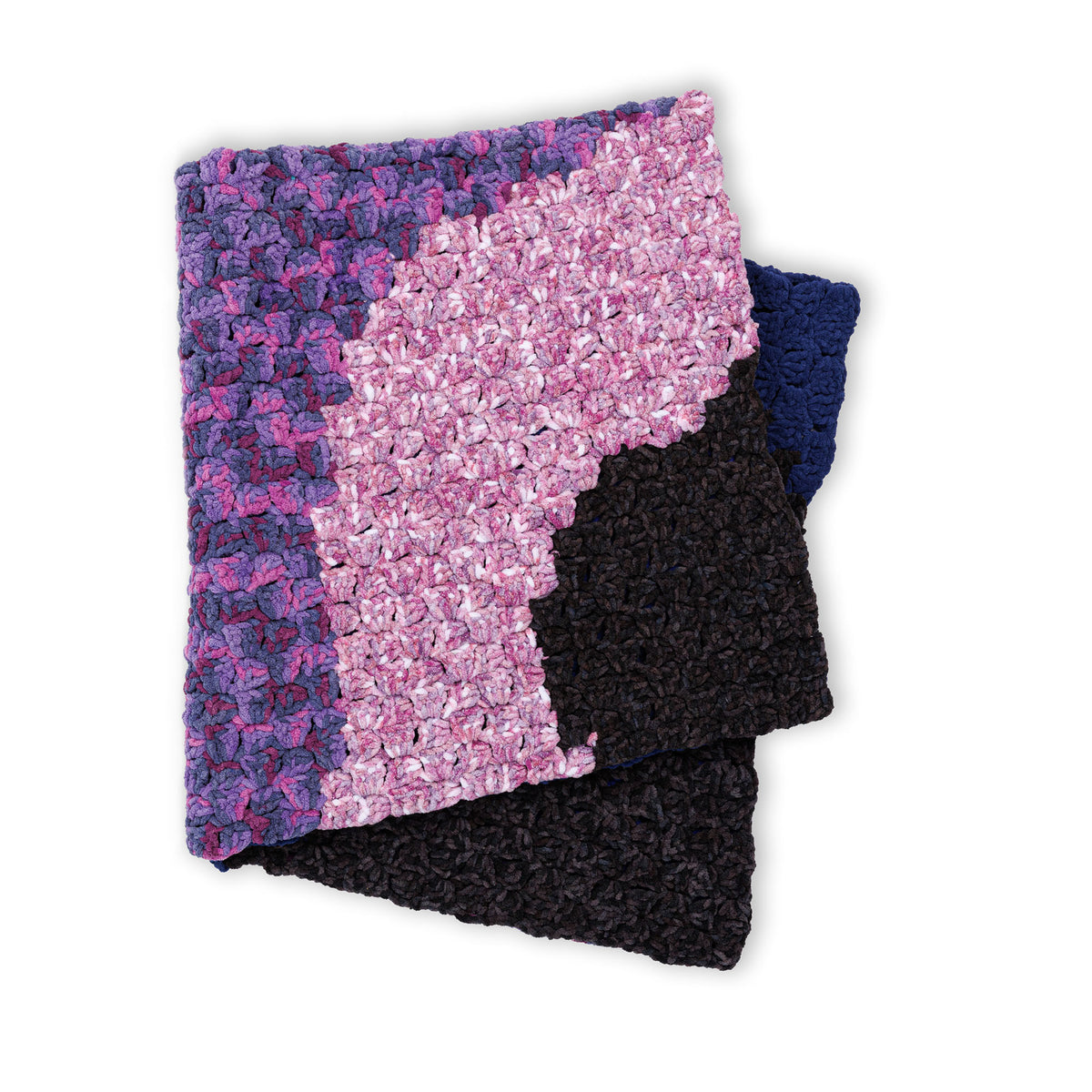 Space corner to corner crochet blanket made using Bernat yarn.