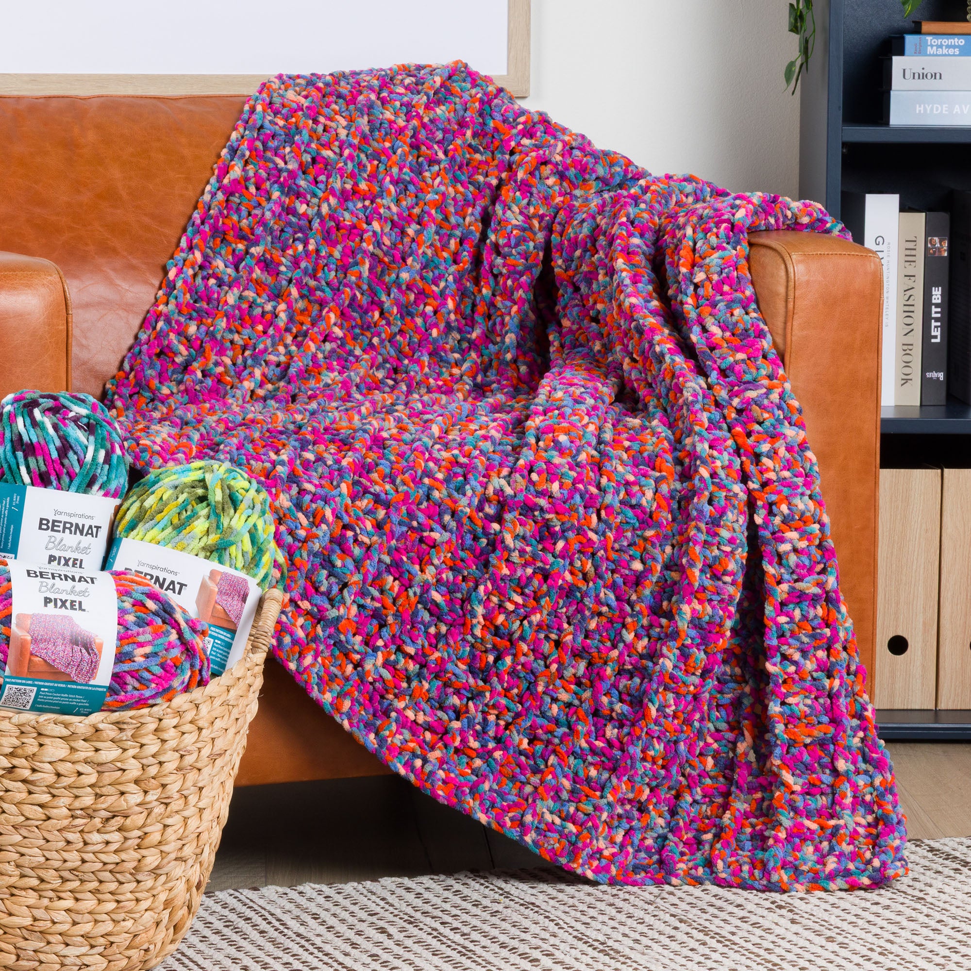 Free Easy Bernat Pixel Prism Crochet Waffle Stitch Throw Pattern