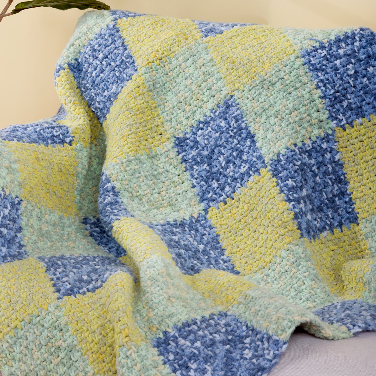 Misty Hollow Crochet Checkerboard Blanket made using Bernat yarn