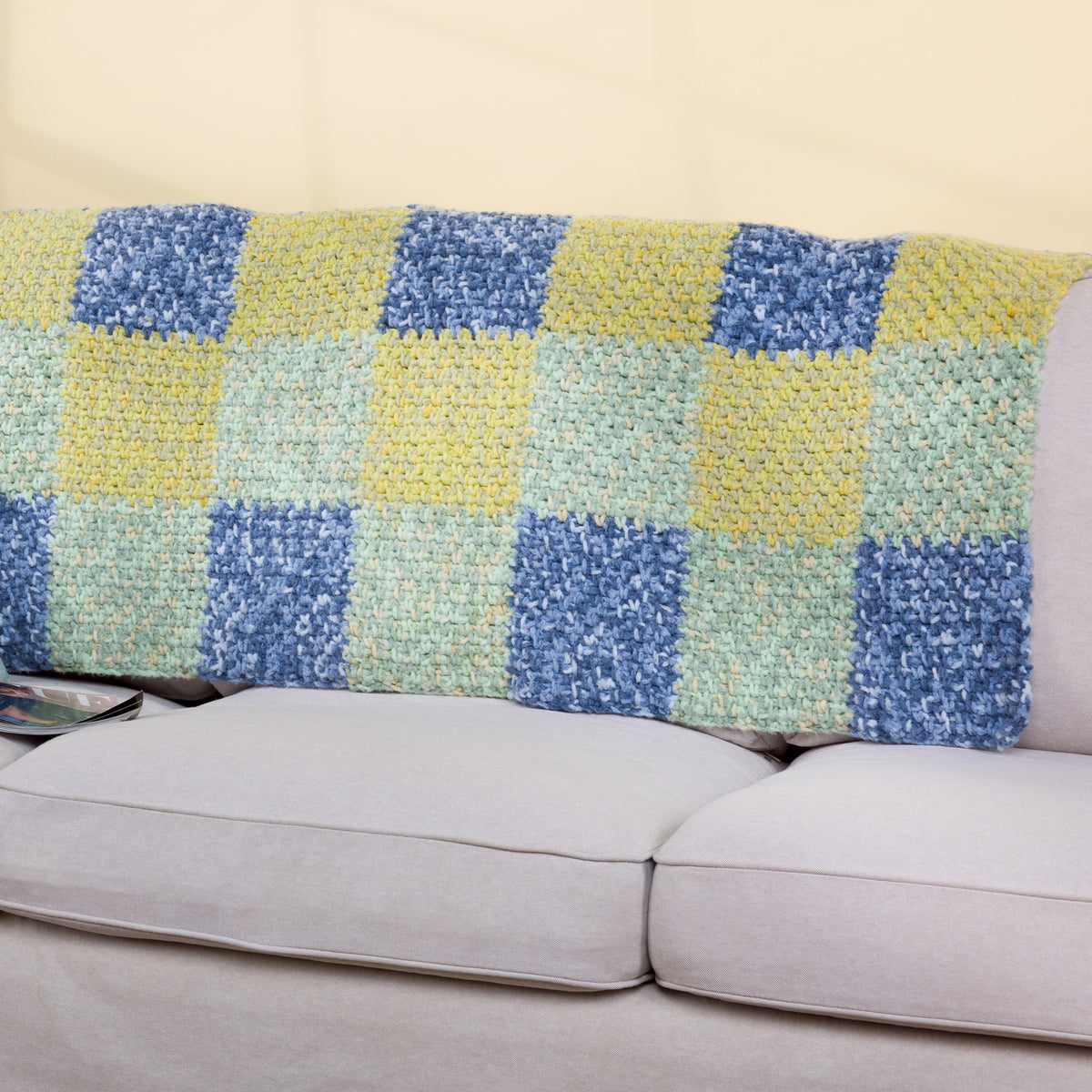 Misty Hollow Crochet Checkerboard Blanket made using Bernat yarn
