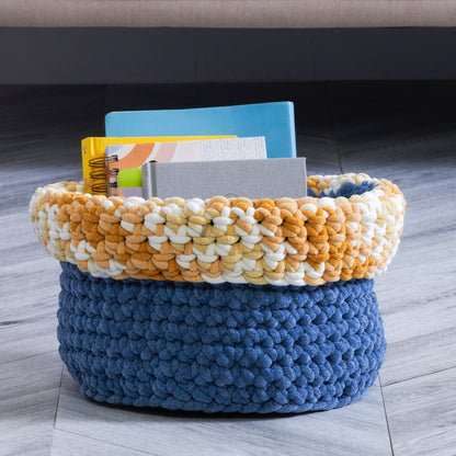 Bernat Contrast Edge Crochet Basket Crochet Basket made in Bernat Yarn