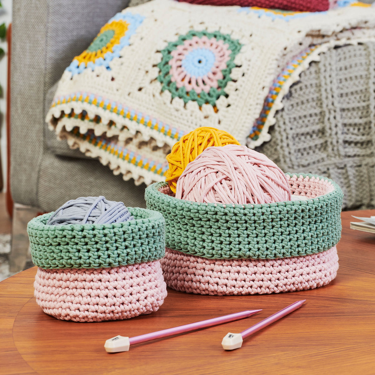 Crochet Basket made in Bernat Maker Yarn