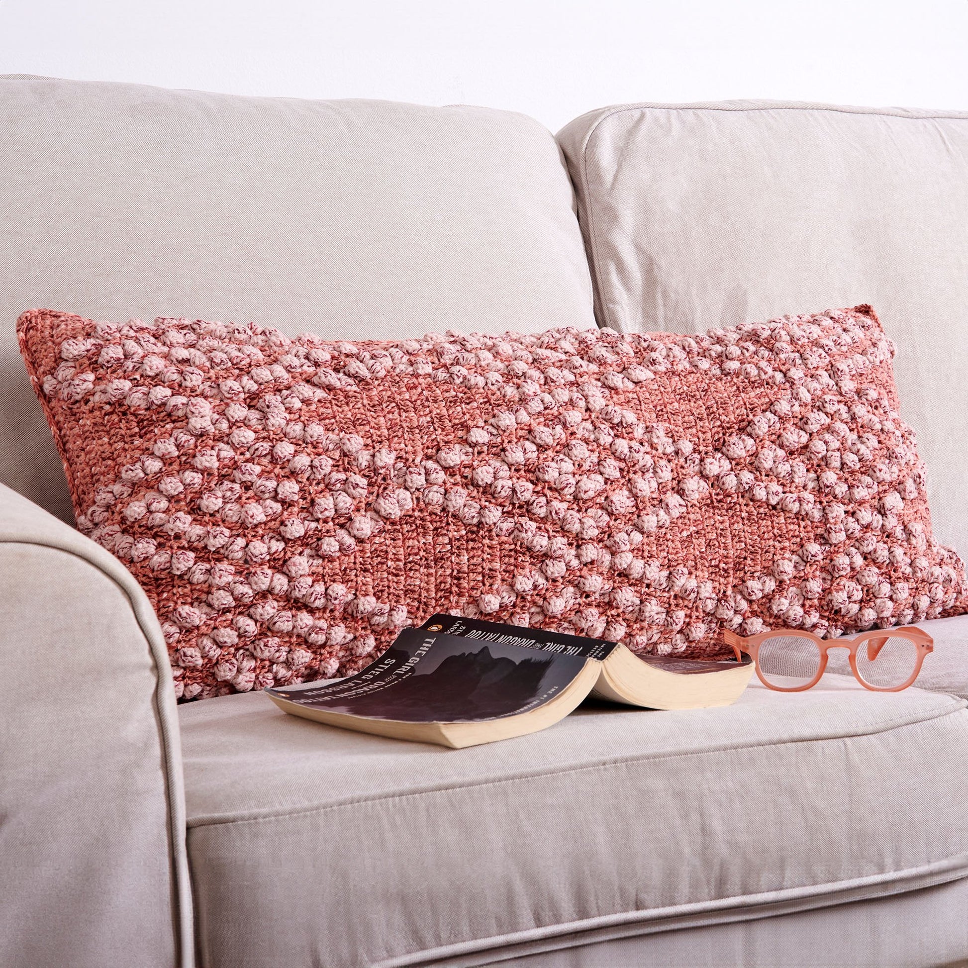 Free Bernat Bobble Diamonds Crochet Pillow Pattern
