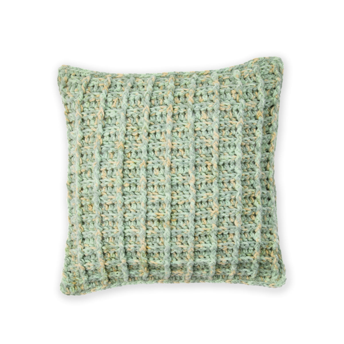 Wisp And Wonder Crochet Waffle Stitch Pillow made using Bernat yarn