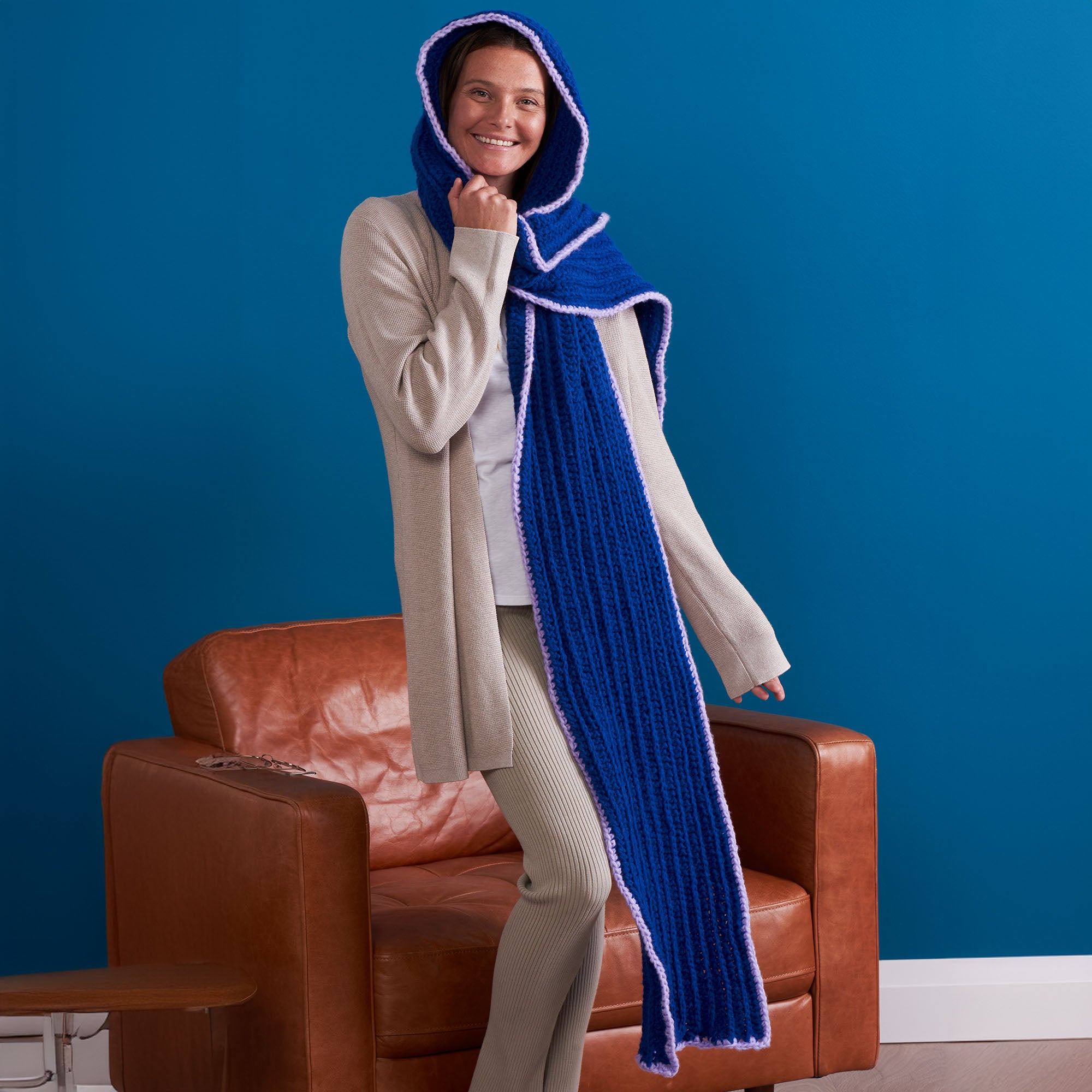 Free Easy Bernat for est Walk Crochet Hooded Scarf Pattern