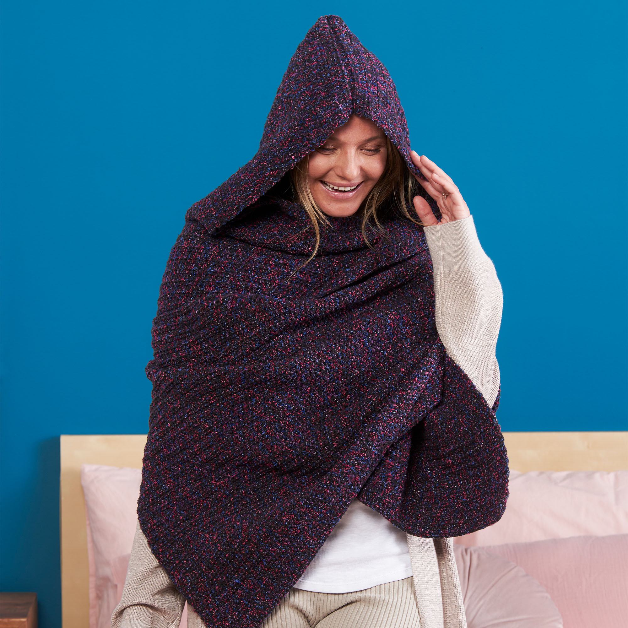 Free Easy Bernat Crochet Wrap-Up Hoodie Pattern | Yarnspirations