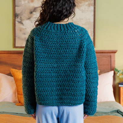 Bernat Wrapped in a Hug Crochet Pullover Deep Teal