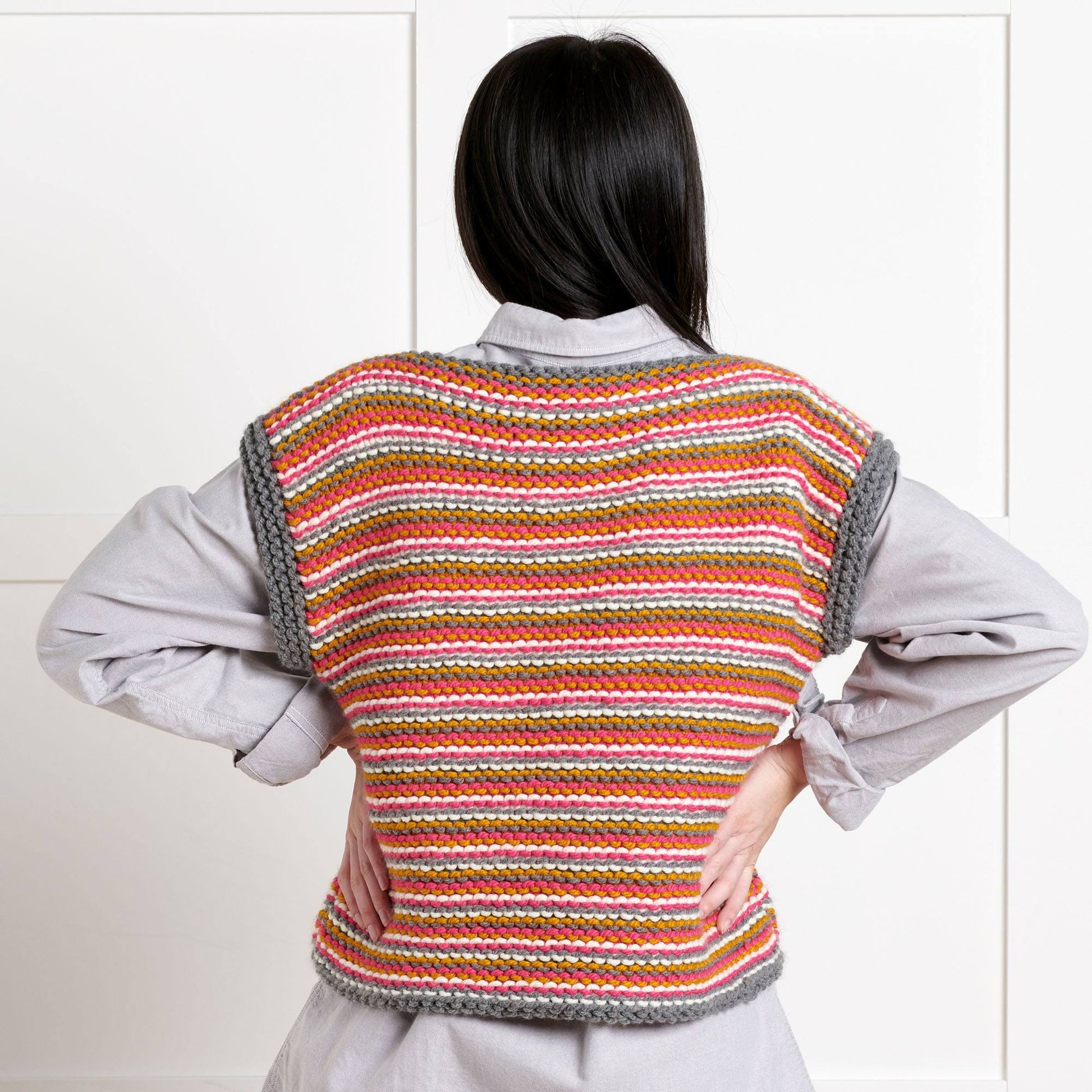 Free Bernat Beginner Change Your Stripes Knit Vest Pattern