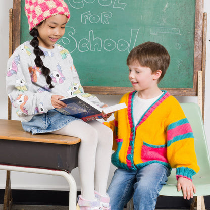 Bernat Bright Student Kids Knit Cardigan Bernat Bright Student Kids Knit Cardigan