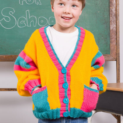 Bernat Bright Student Kids Knit Cardigan Bernat Bright Student Kids Knit Cardigan