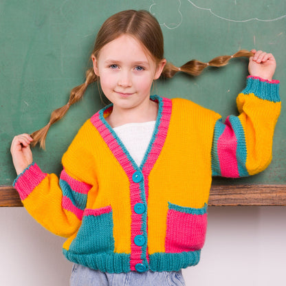 Bernat Bright Student Kids Knit Cardigan Bernat Bright Student Kids Knit Cardigan