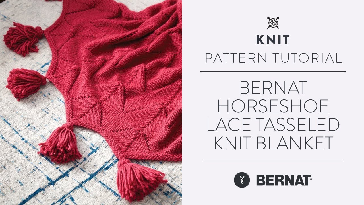 Bernat Horseshoe Lace Tasseled Knit Blanket