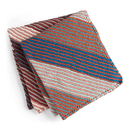 Bernat Knit Beginner Bias Striped Blanket Toasted Almond