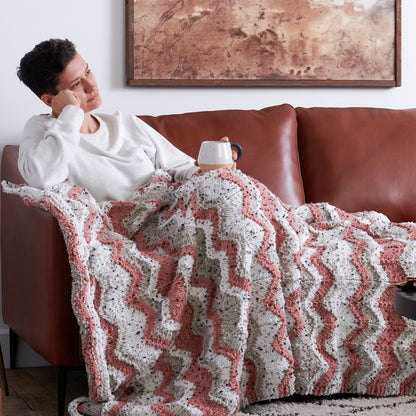 Bernat Forever Fleece Knit Chevron Blanket Knit Blanket made in Bernat Forever Fleece Tweeds Yarn