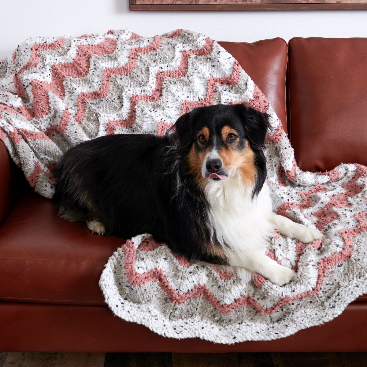 Knit Blanket made in Bernat Forever Fleece Tweeds Yarn