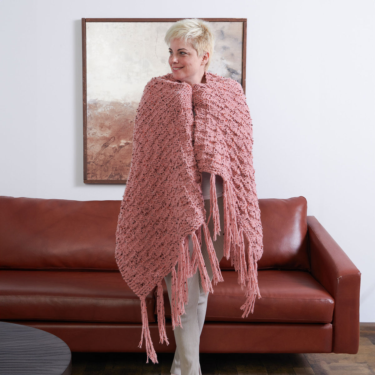 Knit Throw made in Bernat Forever Fleece Tweeds Yarn