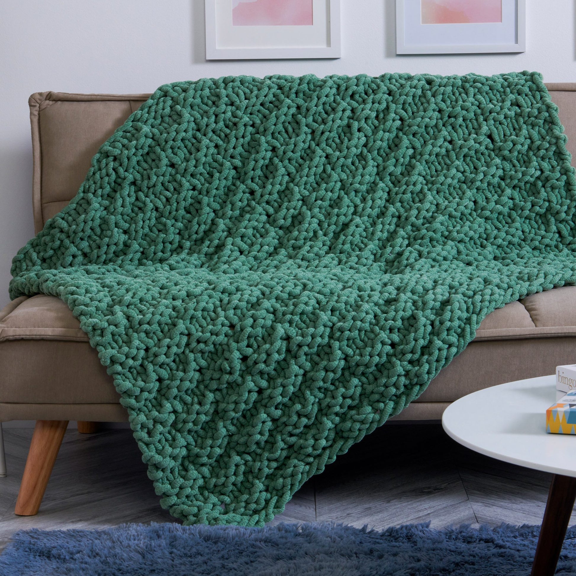 Free Bernat Big Plush Basketweave Knit Blanket Pattern