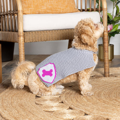 Bernat Maker Noble Steed Faux-Chain Maille Knit Dog Mantle Knit Mantle made in Bernat Yarn