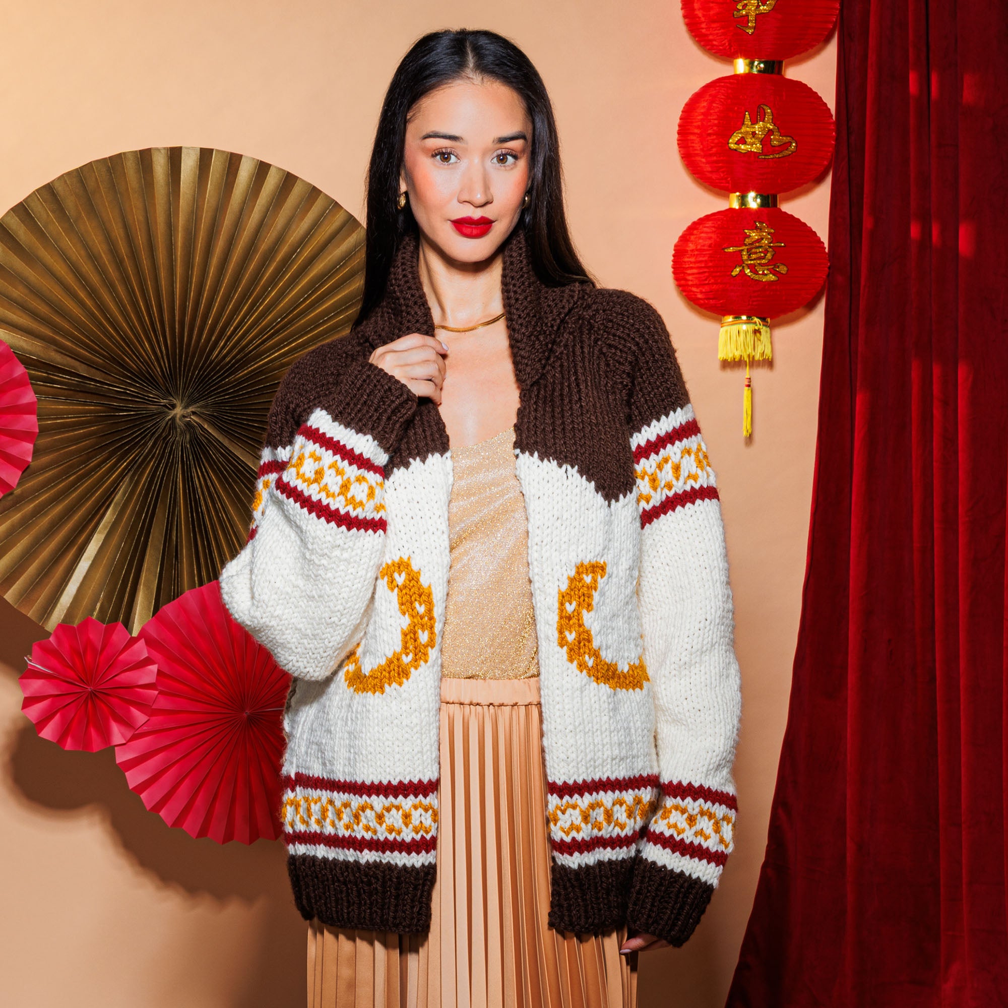 Free Intermediate Bernat Giddy Up Knit Jacket Pattern | Yarnspirations