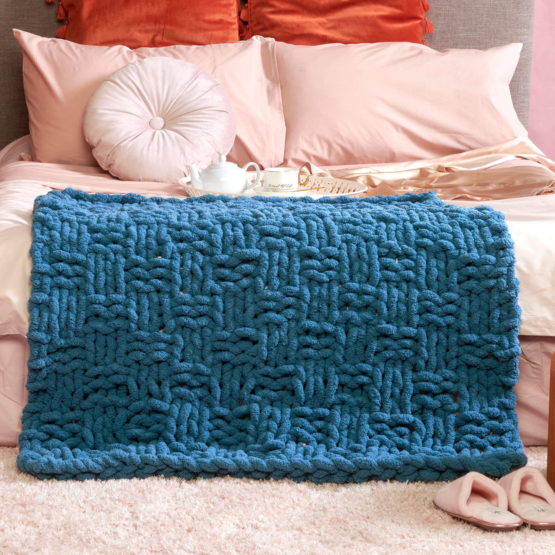 Bernat Blanket Extra Thick Basketweave Table Knit Blanket Pattern