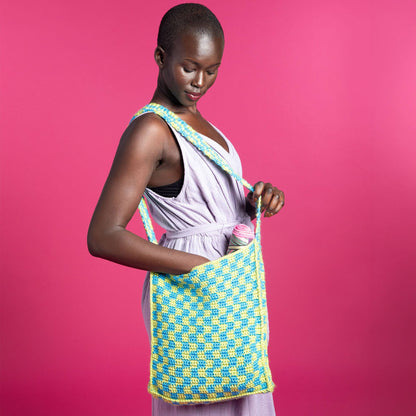 Caron Checked Crochet Tote Bag Crochet Bag made in Caron Simply Soft Yarn