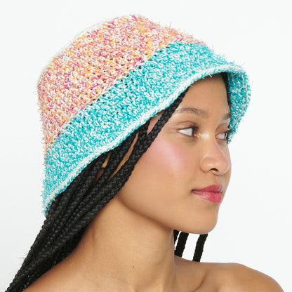 Caron Fuzzy Stripes Crochet Bucket Hat Crochet Hat made in Caron Coconut Cakes Yarn