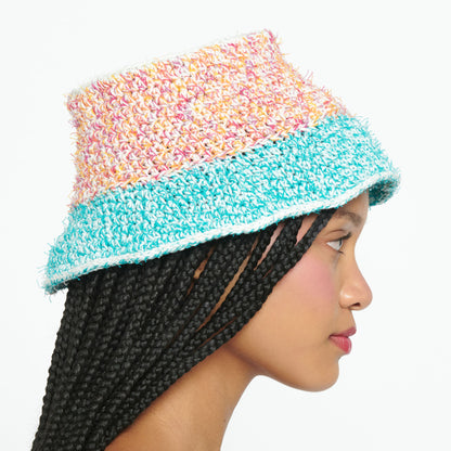 Caron Fuzzy Stripes Crochet Bucket Hat Crochet Hat made in Caron Coconut Cakes Yarn