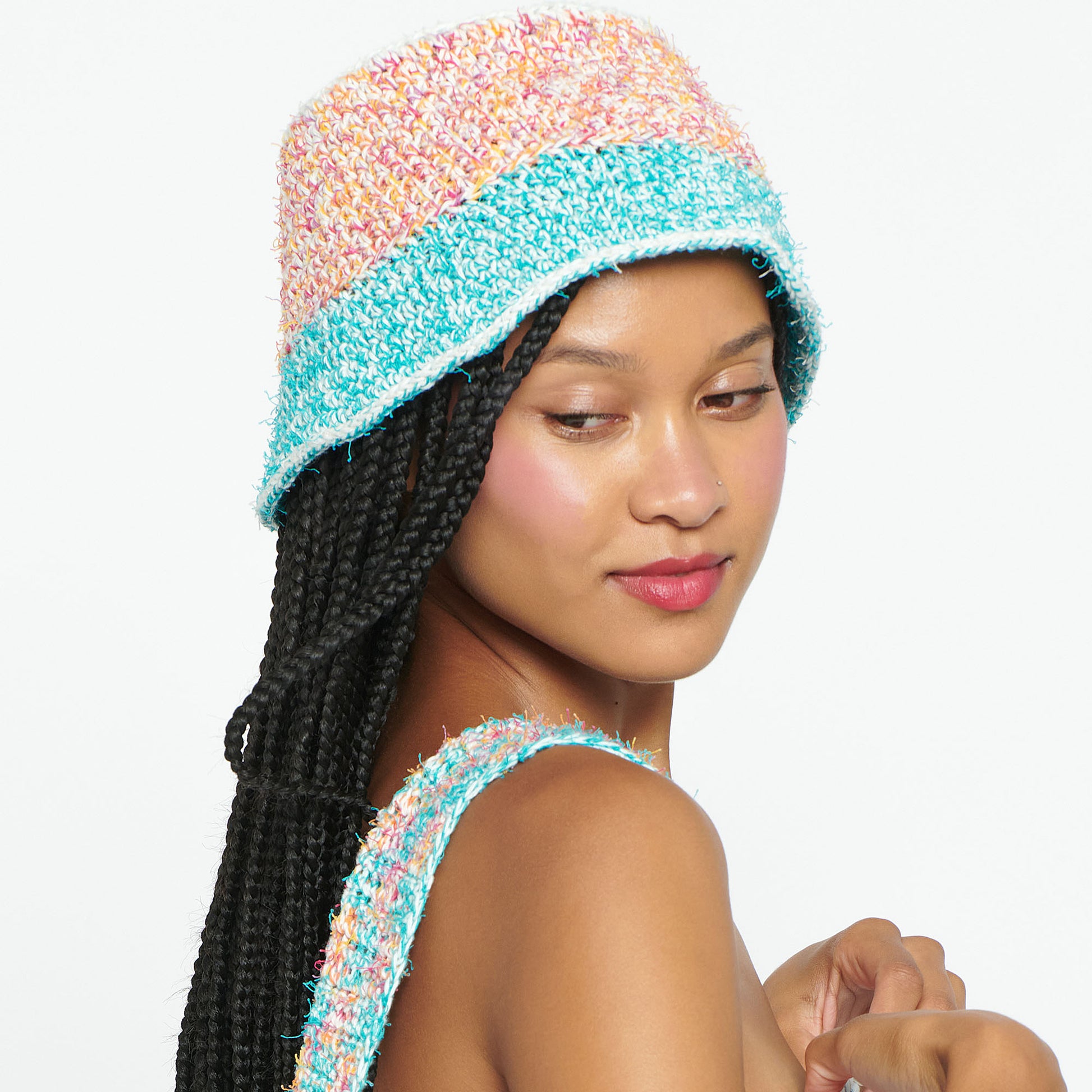 Free Caron Fuzzy Stripes Crochet Bucket Hat Pattern